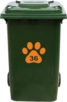 Kliko Sticker / Vuilnisbak Sticker - Hondenpoot - Nummer 36 - 18x16,5 - Oranje
