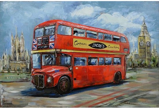 Schilderij - Wanddecoratie - Metalen - Bus London - Decoratie - Woonaccessoires -  80x120x5 cm