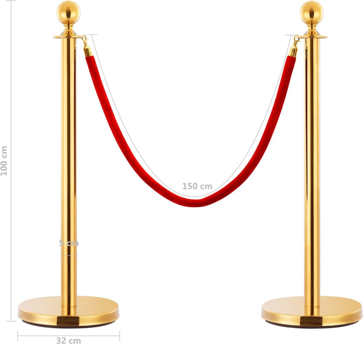 Vip/afzet paal - Vip paaltje - Afzetpaaltjes - Goud - Gouden afzetpaal - Gouden paal - Decoratie - Metalen decoratie - Goud - Rood touw - Paal