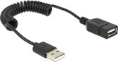 USB naar USB spiraal verlengkabel - USB2.0 - tot 2A / zwart - 0,60 meter