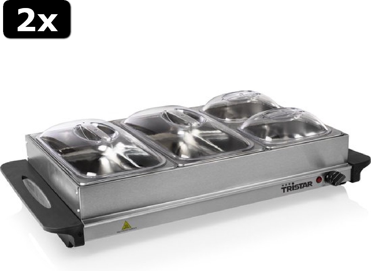 Tristar BP-6285 Buffet Serveerder – 2 X 2.4 L 2 X 1 L capaciteit – Warmhoudfunctie, Zilver