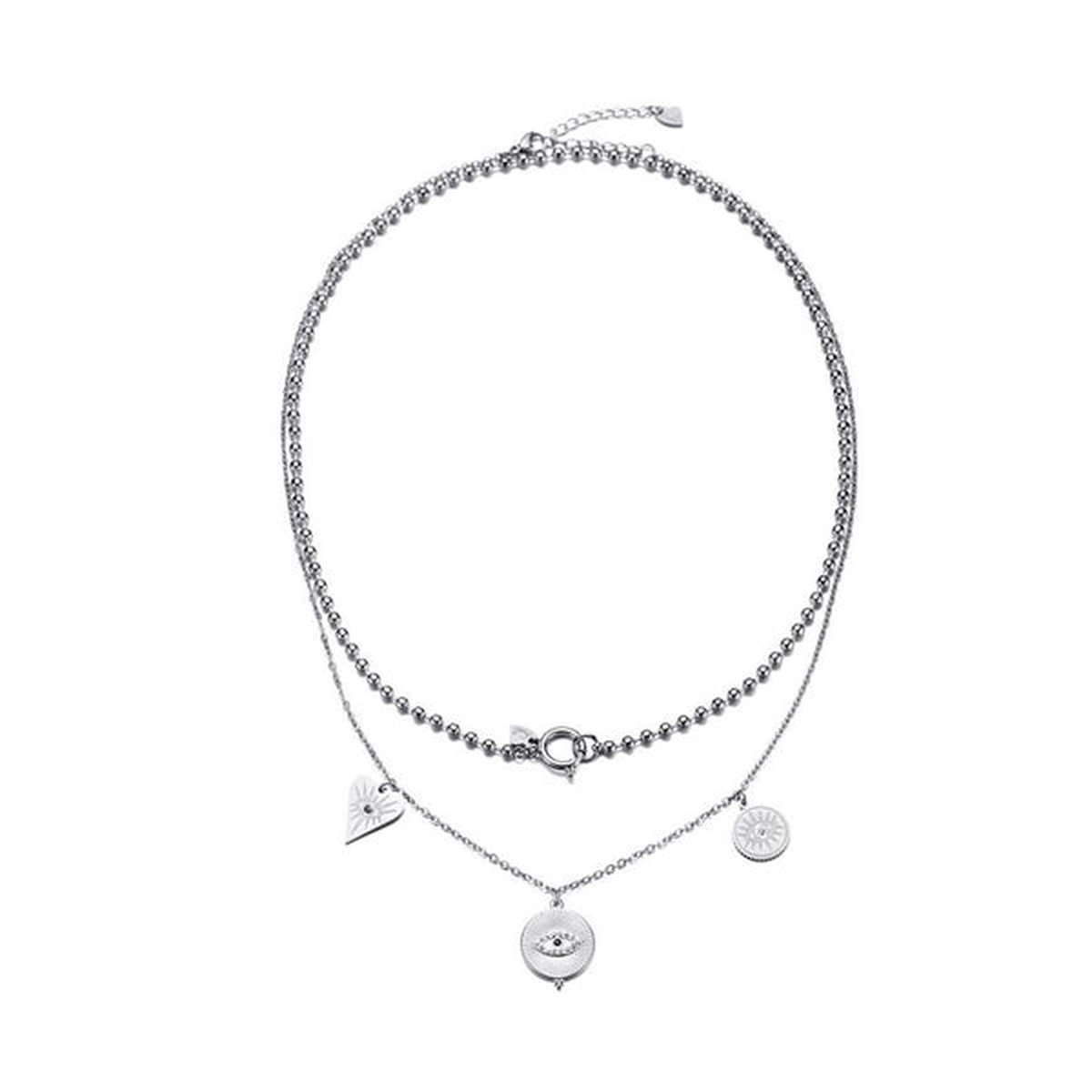 Bijoutheek collier Dubbel beschermend oog zilver