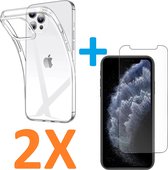 Soft TPU Transparant hoesje Silicone Case + 2 stuks Glas Screenprotector -   Geschikt voor:  iPhone 11