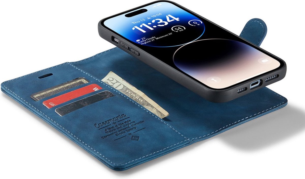 iPhone 14 Pro Max Bookcase hoesje - CaseMe - Effen Donkerblauw - Kunstleer