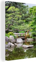 OneMillionCanvasses - Canvas schilderij - Brug - Stenen - Water - Bomen - Japan - Canvas doek - 120x180 cm - Schilderijen op canvas - Muurdecoratie - Woonkamer