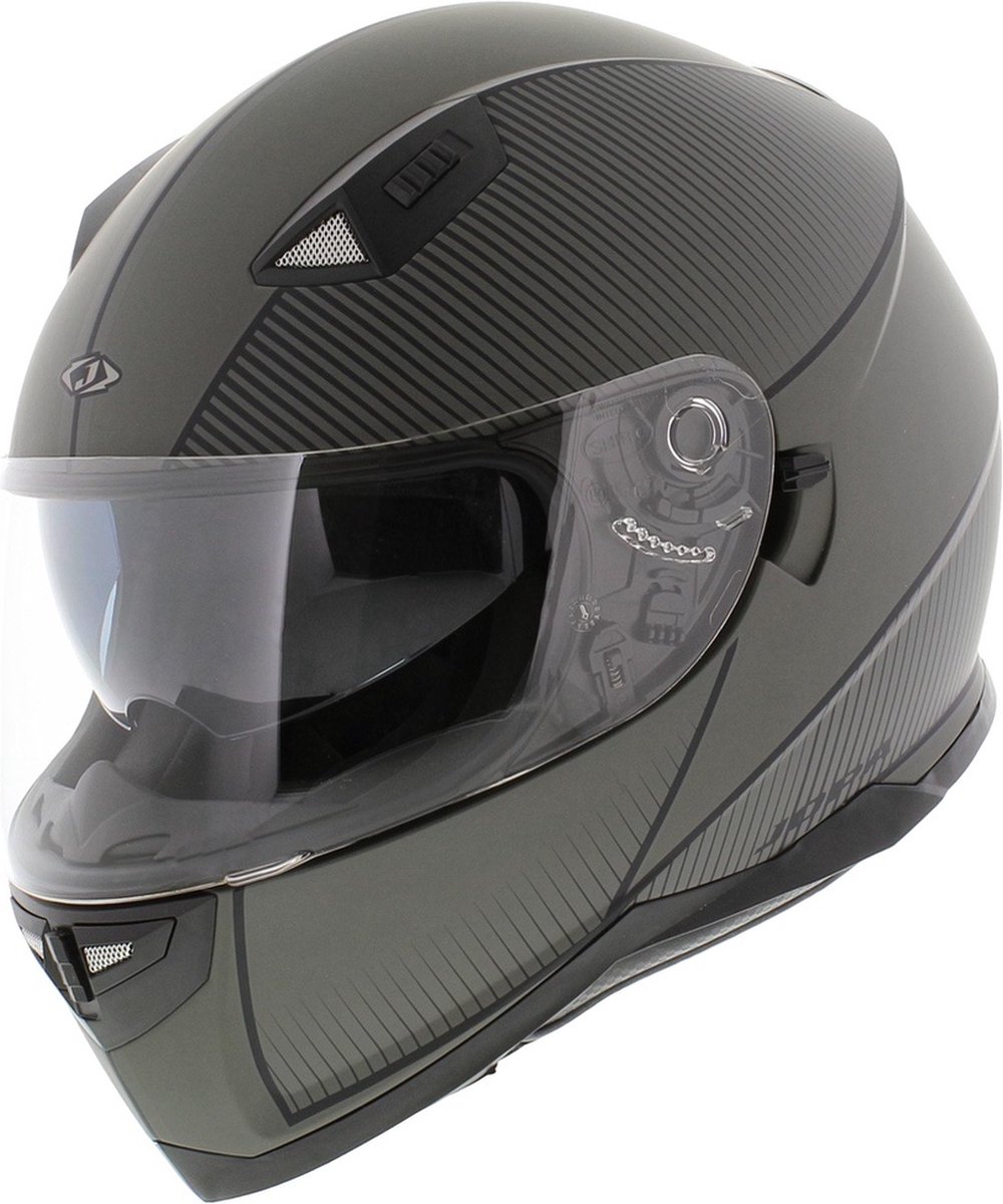 Jopa Sonic kinder integraal helm mat grijs zwart met zonnevizier XS 52-53 cm scooterhelm motorhelm