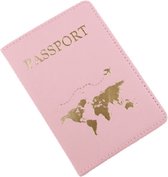 Wereldkaart Premium Lederen Paspoorthoes - Paspoorthouder - Paspoort Protector - Roze