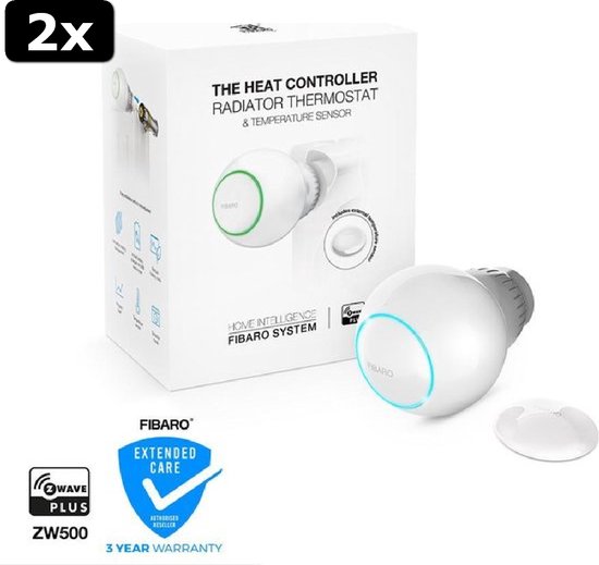 2x Fibaro The Heat Controller Z Wave Starterpack Incl Extra Temperatuur Sensor 6686