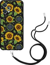 OnePlus Nord CE2 Lite Hoesje met Koord Zwart Sunflowers - Designed by Cazy
