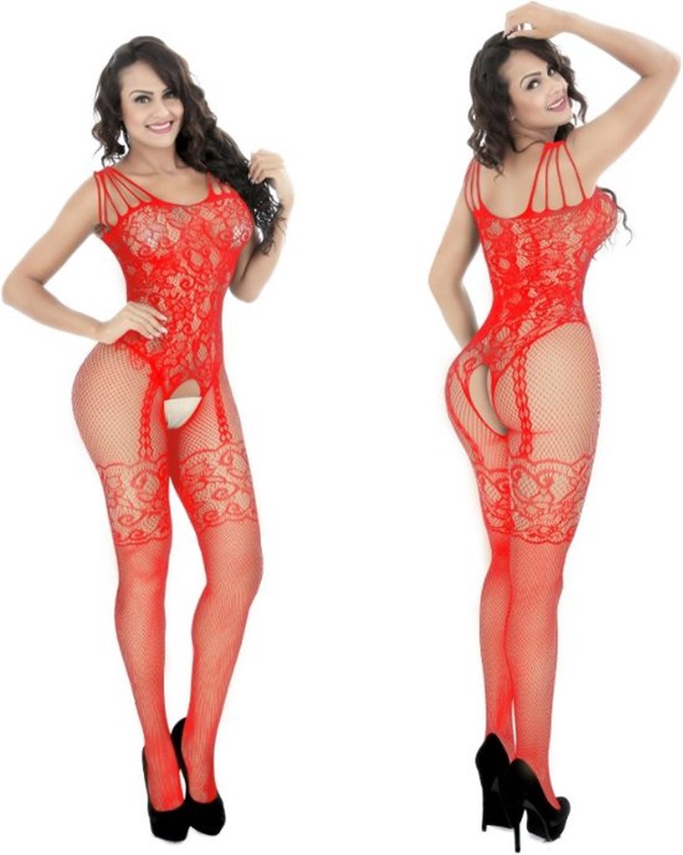 Body Pleasure Open Uitdagende Bodystocking - Luxe Cadeaubox - ROOD op Prijzenvolger.com