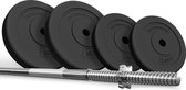Halterset - Halters - Gewichten set - Gewichten fitness - Met halterstang - Inclusief 15 kg gewichten - 5-delig - Zwart