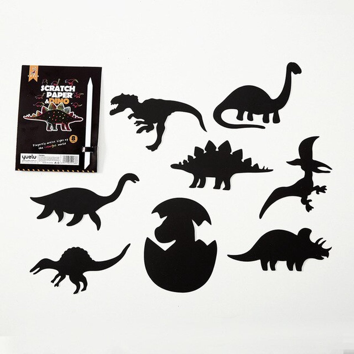 Dinosaurus Scratch Art kinderen - 8 stuks - inclusief kraspen - kras tekeningen dieren - kras tekeningen voor kinderen