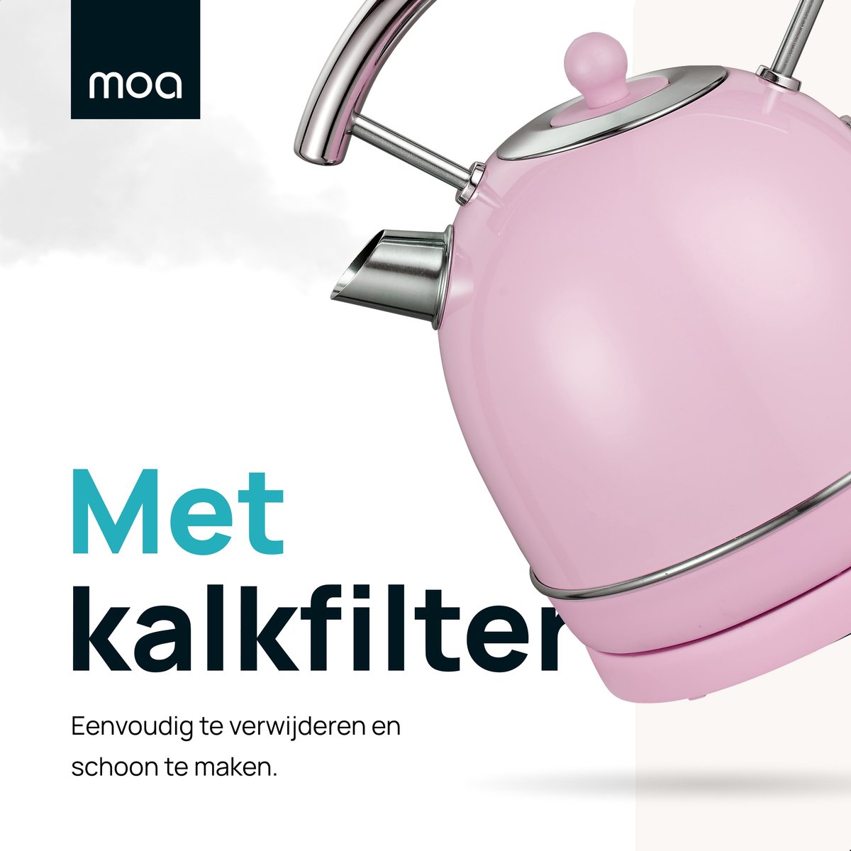 MOA Waterkoker Retro - 1,8 Liter - Elektrische Waterkoker - BPA-vrij - Anti Calcium Filter - RVS - 2200W - Pastel Roze – foto 2