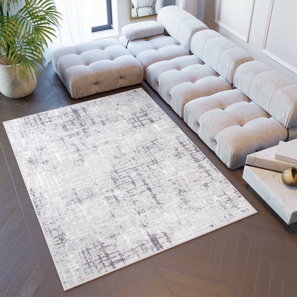 Tapiso Sky Vloerkleed Grijs Woonkamer Slaapkamer Tapijt Maat - 80x150 Grijs Lichtgrijs