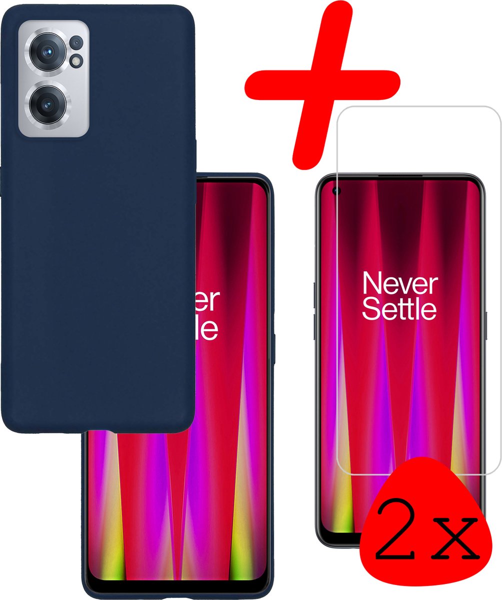 Hoesje Met 2x Screenprotector - Geschikt voor OnePlus Nord CE 2 - Sterk & Shockproof - Back Cover - Siliconen Case - Telefoon Hoes - Donkerblauw