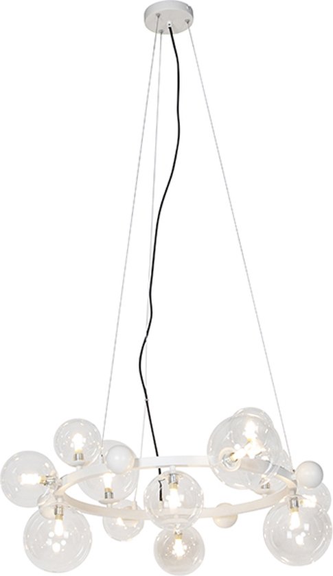 QAZQA david - Lampe de table à manger Art Deco à suspendre au-dessus de la table à manger | en salle à manger - 12 lumières - Ø 86 cm - Wit - Salon | Chambre à coucher | Cuisine