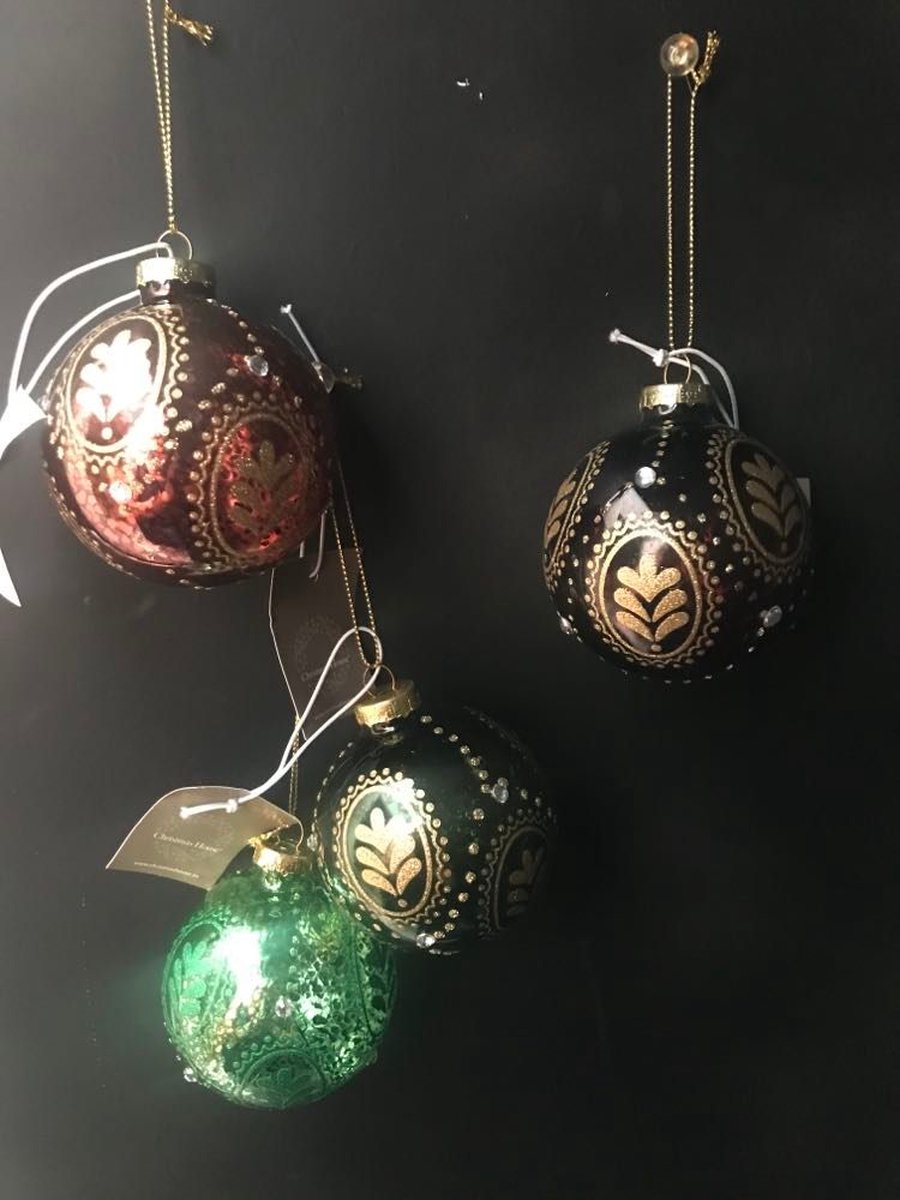 Set van 4 glazen retro kerstballen vintage design ornamenten
