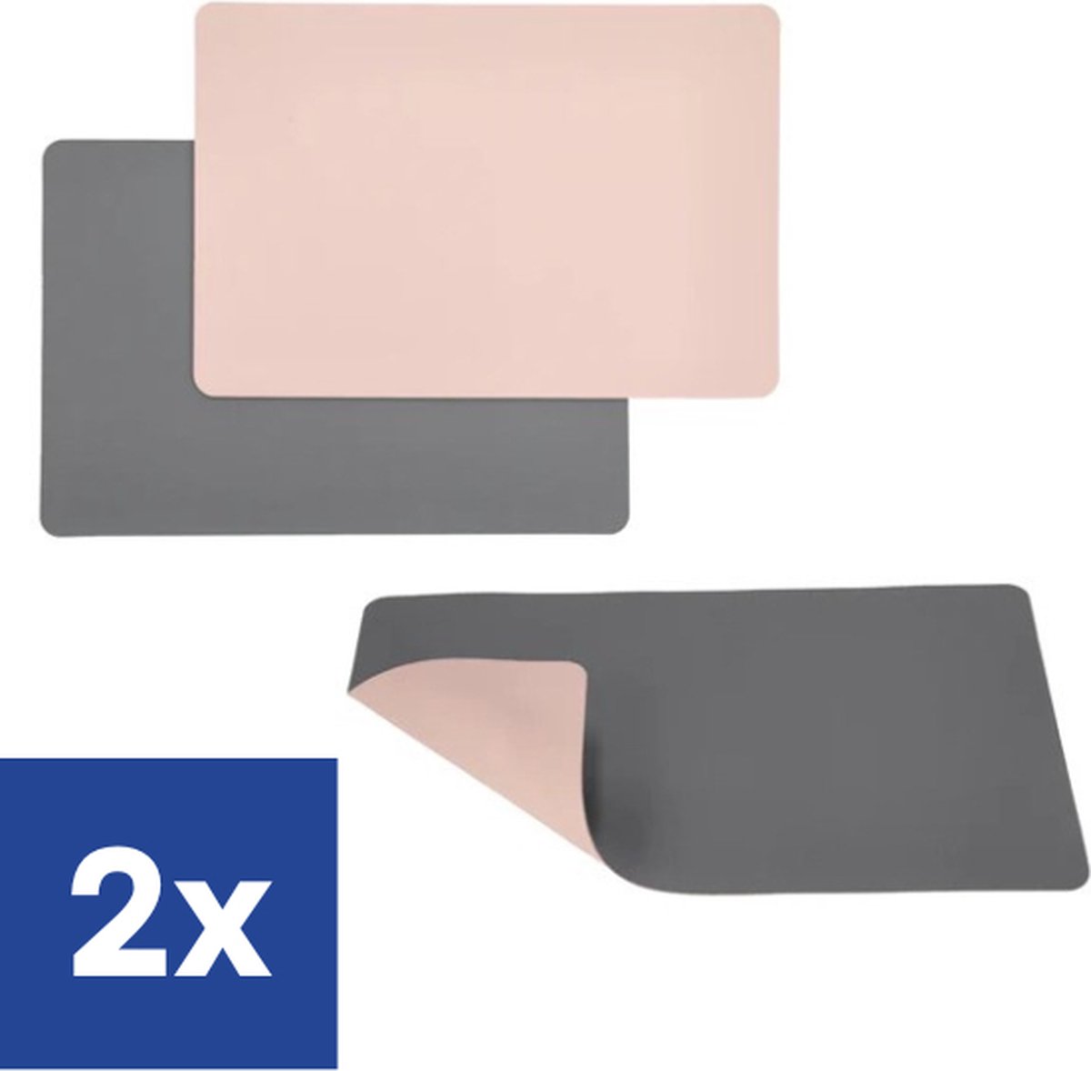 Placemats Tweekleurig Grijs/Roze 45 cm x 30 cm - 2 stuks
