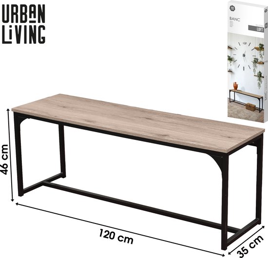 BANC AVEC STRUCTURE EN METAL NOIR 120X35XH46CM