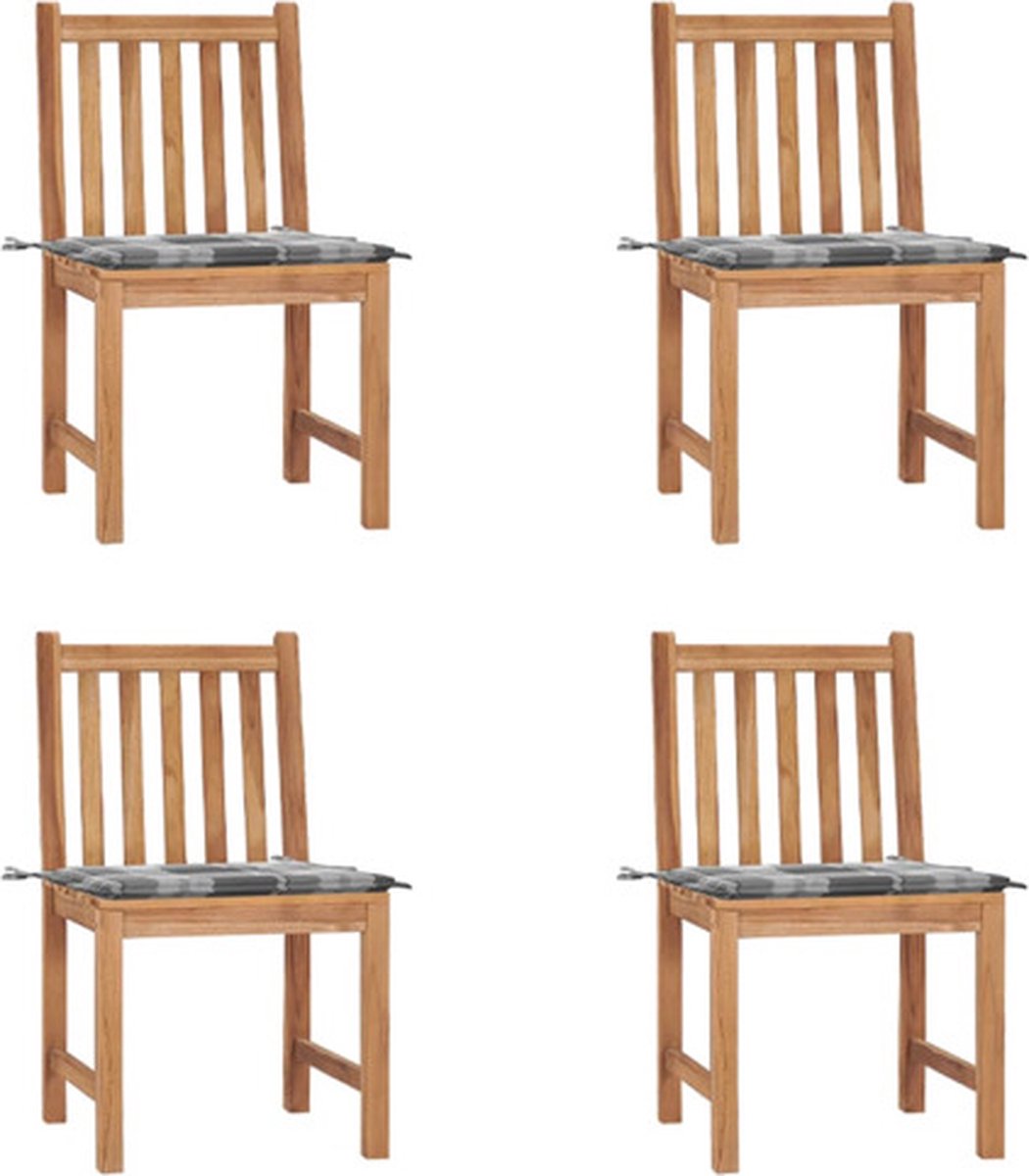 vidaXL - Tuinstoelen - 4 - st - met - kussens - massief - teakhout