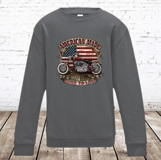 Sweater Amarican Harley grijs -Awdis-146/152-Trui jongens