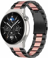 Strap-it Stalen schakel bandje - geschikt voor Huawei Watch GT / GT 2 / GT 3 / GT 3 Pro 46mm / GT 2 Pro / GT Runner / Watch 3 - Pro - zwart/roze