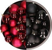 Décorations de Noël de Noël boules de Noël en plastique mélange de couleurs noir/rouge foncé 4-6-8 cm paquet de 68x pièces