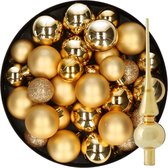 Kerstversiering kunststof kerstballen met glazen piek goud 6-8-10 cm pakket van 47x stuks - Kerstboomversiering