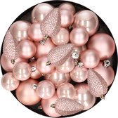Décorations de Noël de Noël Boules de Noël en plastique rose clair 6-8-10 cm paquet de 50x pièces - Décorations Décorations pour sapins de Noël