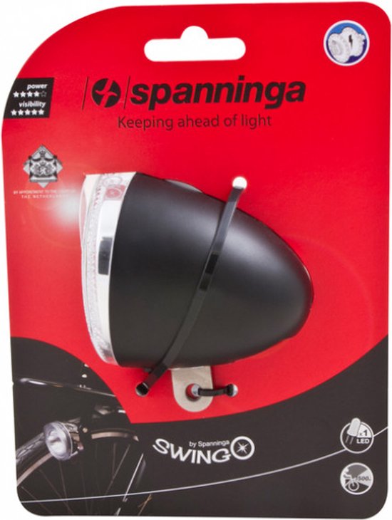 Spanninga Retro fietskoplamp - LED verlichting - Zwart - Waterbestendig - Inclusief batterijen — afbeelding 2