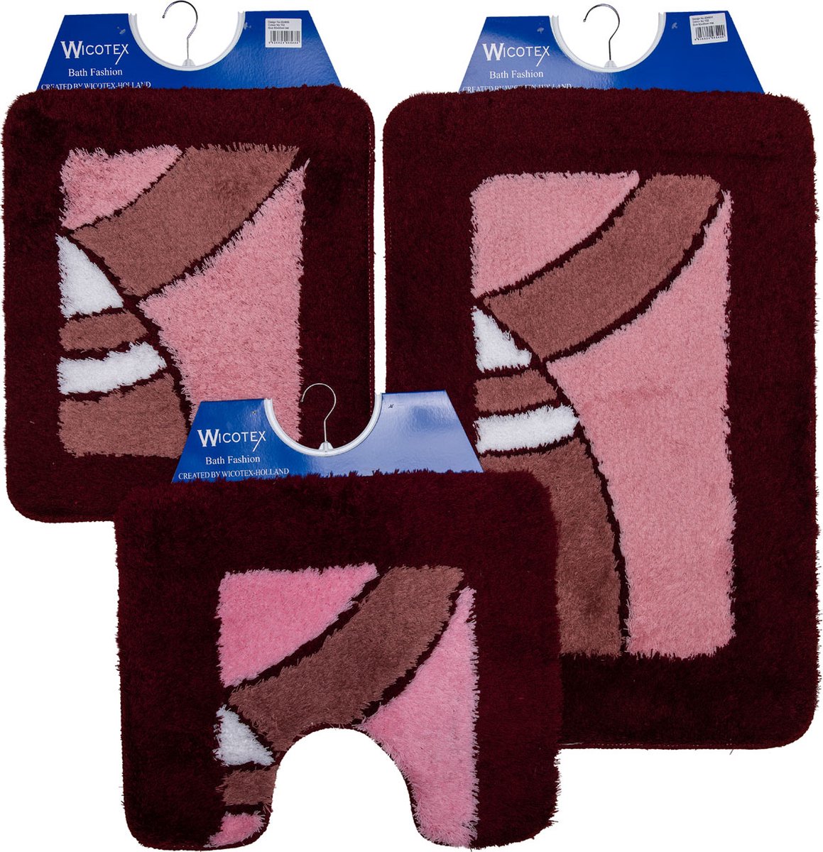 Wicotex - Badmat set - Badmat - Toiletmat - Bidetmat Bordeaux - Antislip onderkant - WC mat met uitsparing