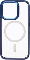 Shop4 - iPhone 14 Pro Hoesje - Luxe Bumper Back Case met Magneetfunctie Metaal Donker Blauw