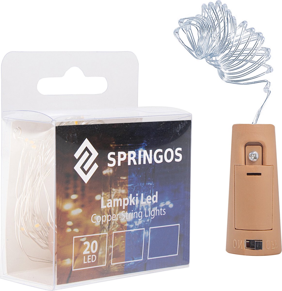 Springos LED Kurk | Flesverlichting | LED Lichtsnoer Wijnfles | 1.9 m | Batterij | 20 LED | Koel Wit