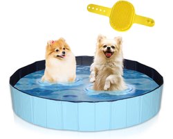 Lendo Online- Hondenzwembad Ø160x30cm - Bad voor honden - Hondenbad - Dierenzwembad - Opzetzwembad - inklapbaar - PVC - Blauw- Inclusief Hondenborstel Kam