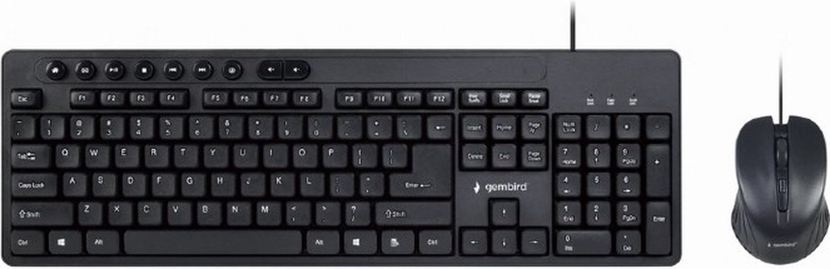 Gembird Toetsenbord en Muis Desktopset - Combo- Bedraad - USB - QWERTY US - Zwart