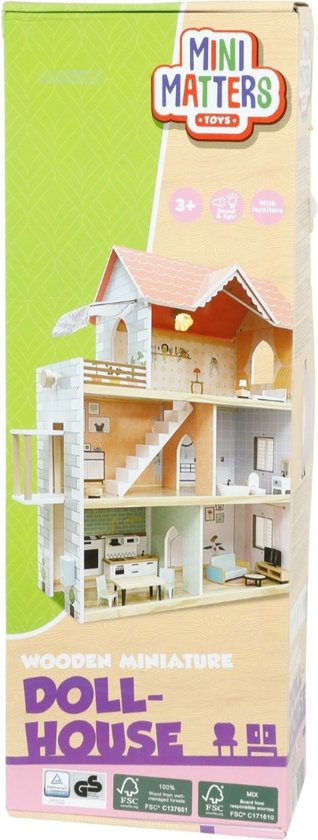 Veroveren partij groep Mini Matters Toys - Klassiek Houten Poppenhuis 63,5 x 31 x 80 cm | bol.com