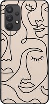 Leuke Telefoonhoesjes - Hoesje geschikt voor Samsung Galaxy A32 4G - Abstract gezicht lijnen - Backcover zwart - Print / Illustratie - Beige