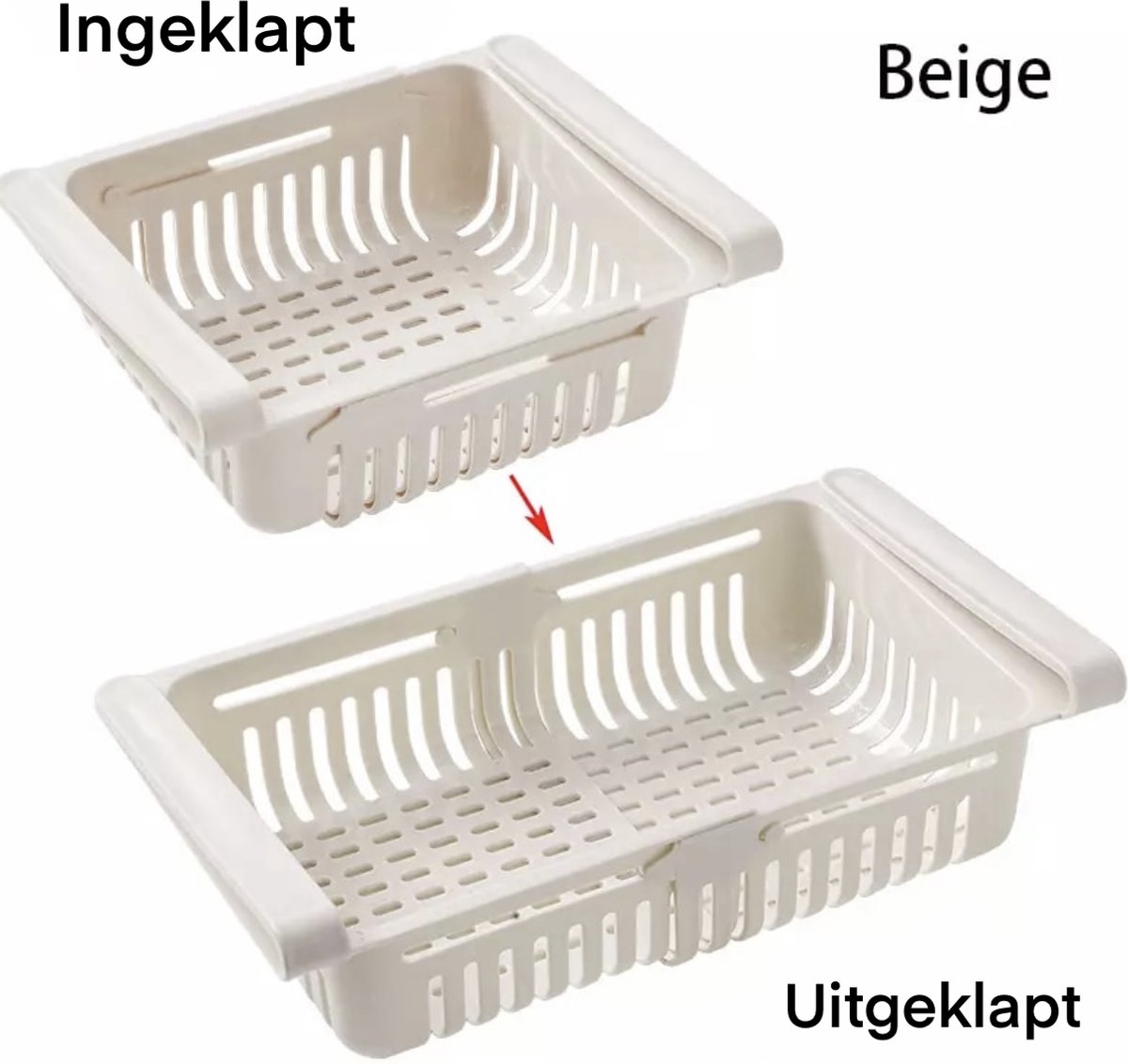 Koelkast organizer - Beige - verstelbaar - extra lade in koelkast - opbergdoos