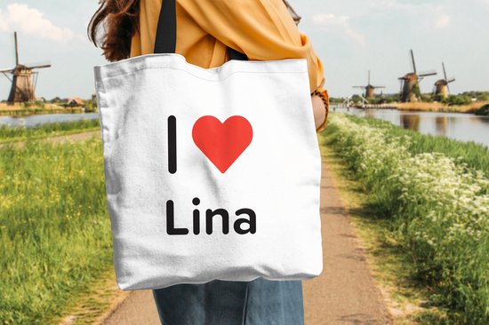 MuchoWow® Schoudertas - Strandtas - Big Shopper - Boodschappentas - I love - Lina - Meisje - 40x40 cm - Katoenen tas