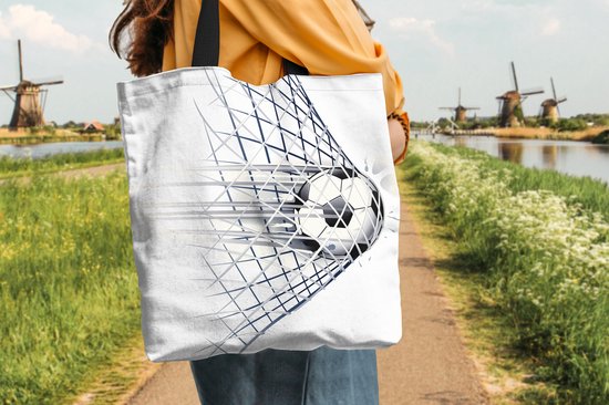 Sac à bandoulière MuchoWow® - Sac de plage - Grand Shopper - Sac shopping - Illustration d'un ballon de football entrant dans le but - Garçons - Filles - Kids - 40x40 cm - Sac en coton