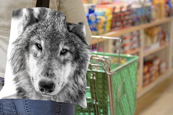Sac bandoulière Sac de plage Shopper Loup en hiver en noir et