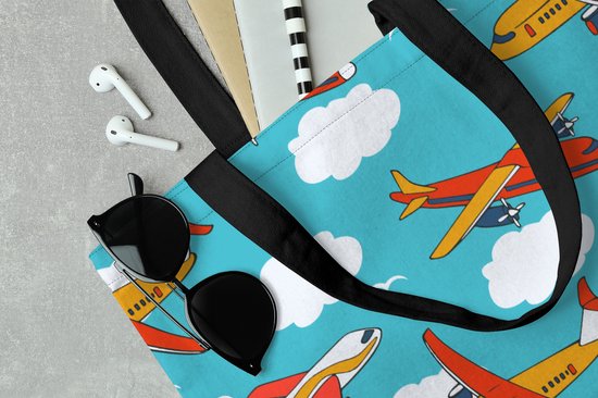 MuchoWow® Schoudertas - Strandtas - Big Shopper - Boodschappentas - Patronen - Vliegtuig - Wolk - Lucht - Jongen - Kindje - Kinderen - Kids - 40x50 cm - Katoenen tas