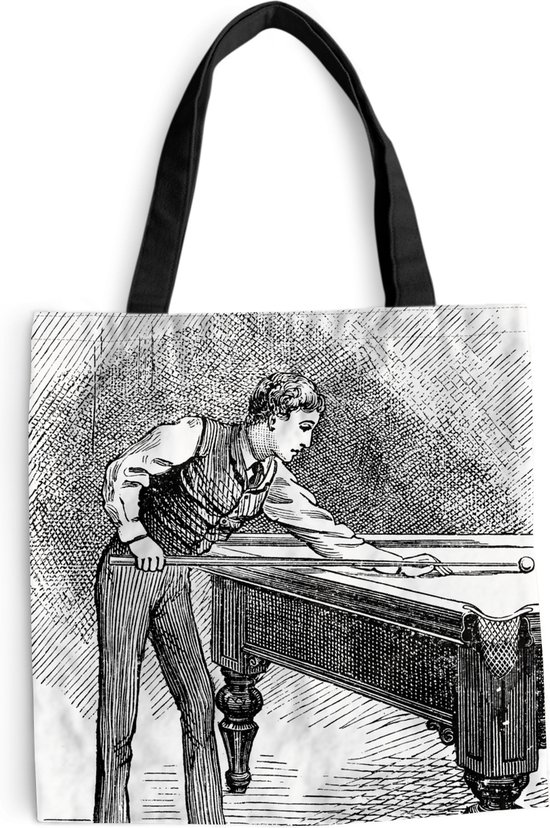 MuchoWow® Schoudertas - Strandtas - Big Shopper - Boodschappentas - Een historische illustratie van een man die biljart speelt - 45x45 cm - Katoenen tas