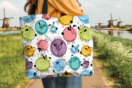 Sac Bandoulière - Sac De Plage - Shopper Mouton - Pois - Motifs - 50x40 cm - Sac Coton
