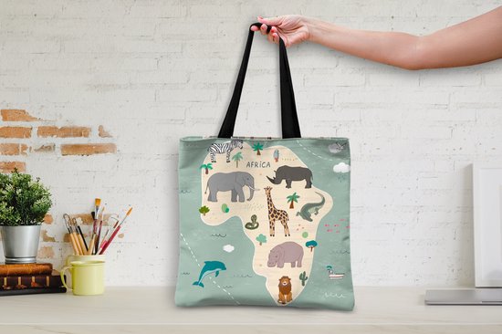 Sac bandoulière - Sac de plage - Shopper Afrique - Wereldkaart - Enfants - Animaux - 40x40 cm - Sac en coton