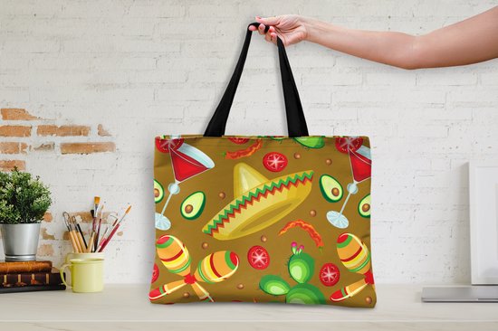 Sac bandoulière - Sac de plage - Shopper Mexico - Sombrero - Motifs - 50x40 cm - Sac en coton