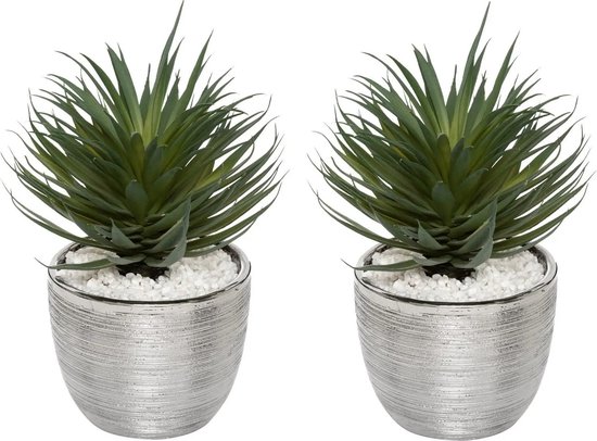 Set de 2 x plantes d'ambiance artificielles en pot céramique 27 cm - Fausses plantes