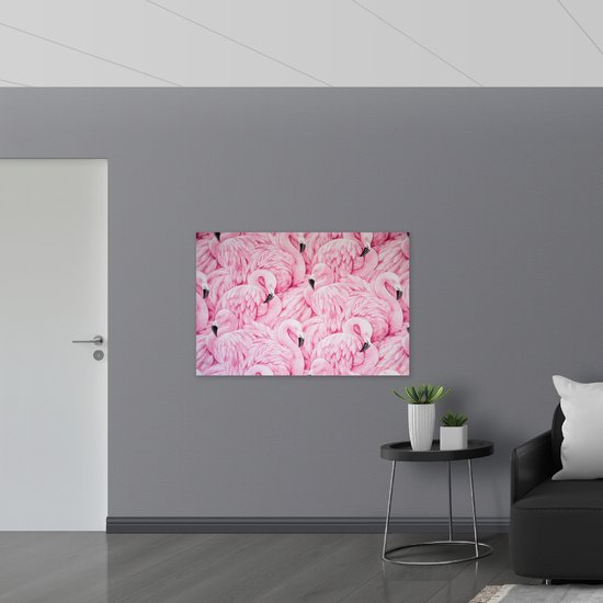 WallClassics - Poster (Matte) - Flamants Roses Dessinés - 120x80 cm Photo sur Papier Poster avec un aspect Mat