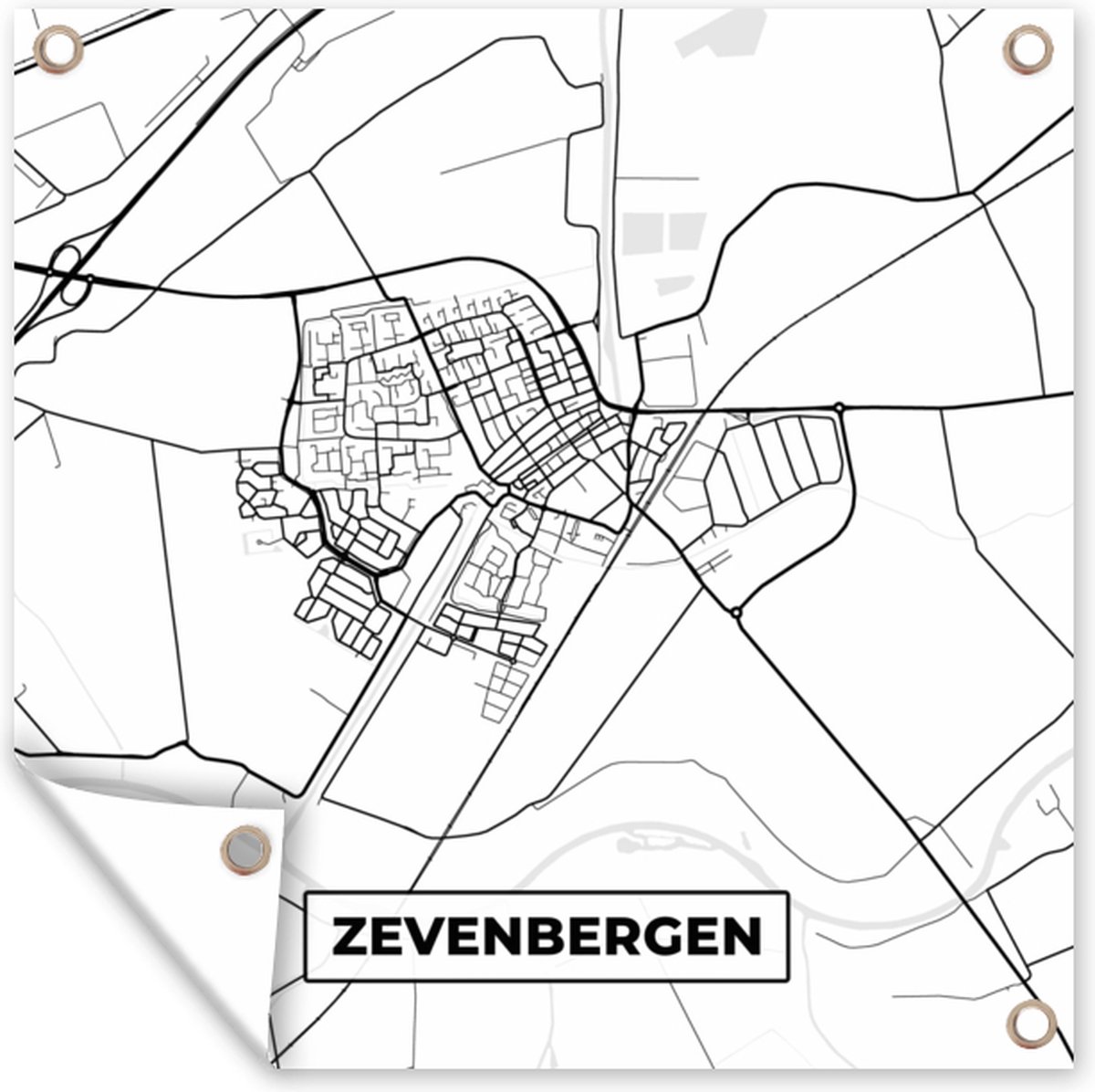 Tuin poster Plattegrond Stadskaart Zevenbergen Kaart 200x200 cm