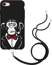 iPhone 7 / 8 Hoesje met Koord Zwart Chimp Smoking - Designed by Cazy